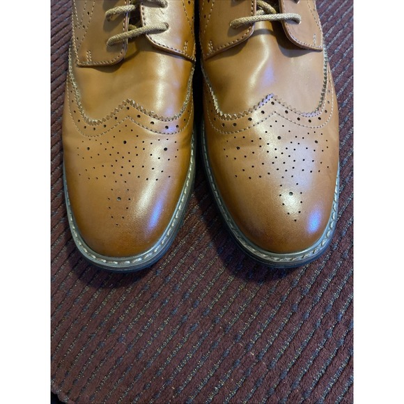 Jousen Milan Dress Shoes Mens Size 9 Yellow Brown Leather Wing Tip Oxfords - Picture 2 of 16